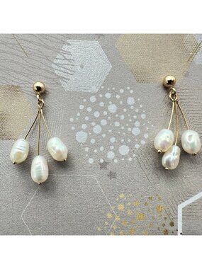 14K Gold Earrings White Pearl Chandelier Pierced